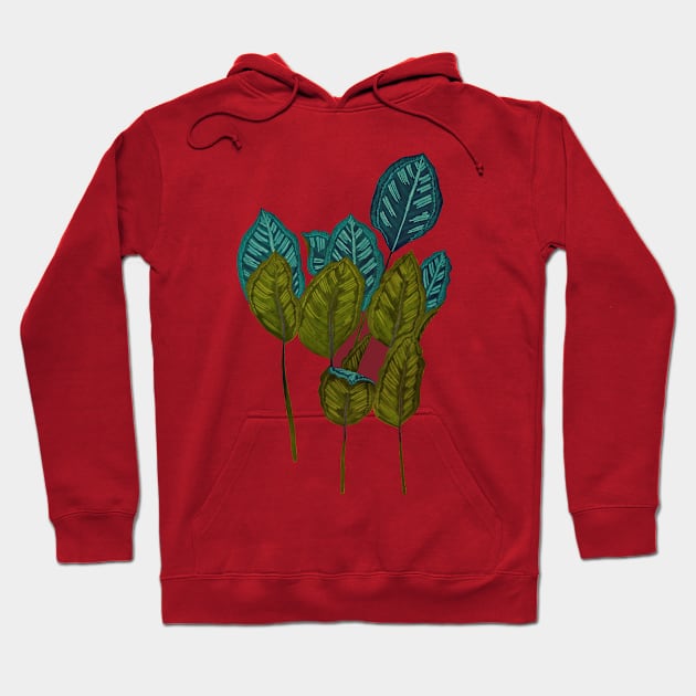 Calathea houseplant - Dark Red Hoodie by MitaDreamDesign